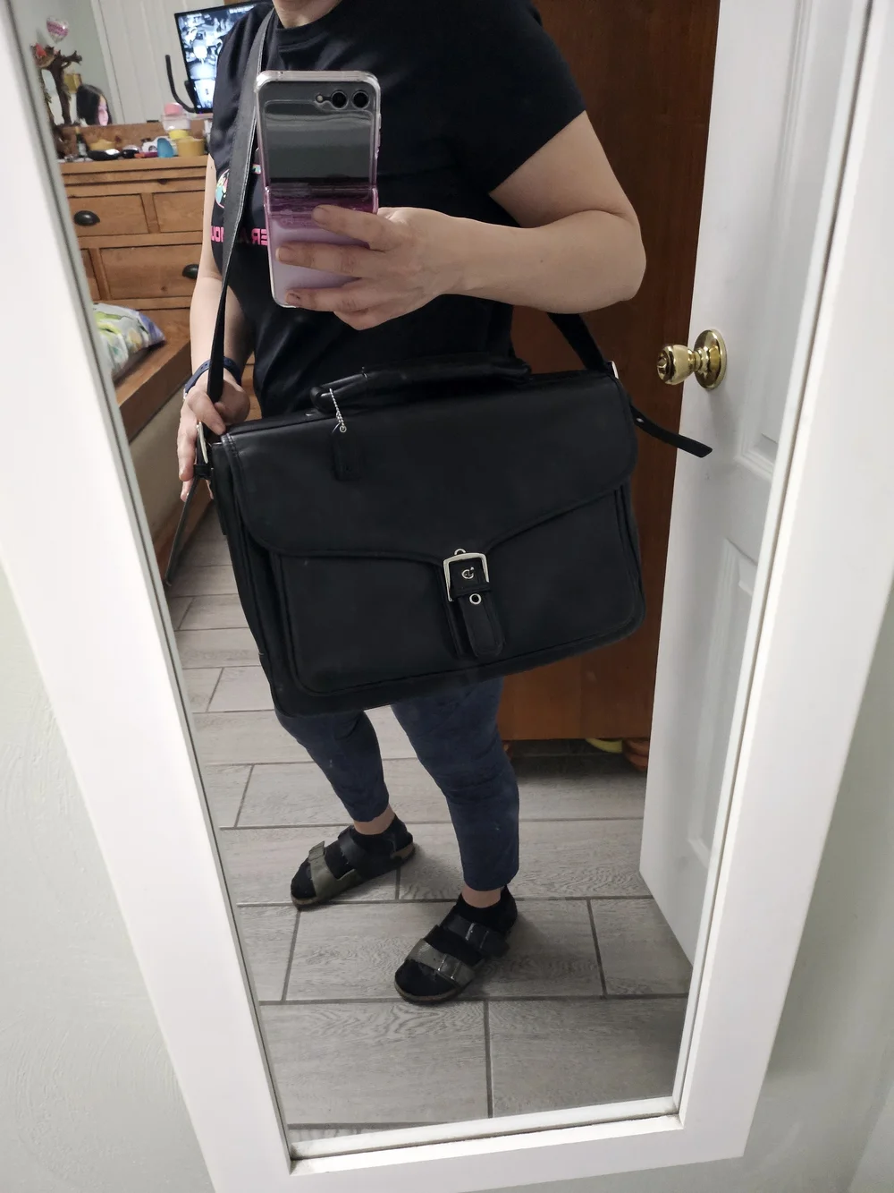 Vtg Coach Briefcase H23-5238 Black Leather Buckle Laptop Bag Clean